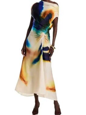 A.L.C. Penny Abstract Watercolor Print Midi Dress